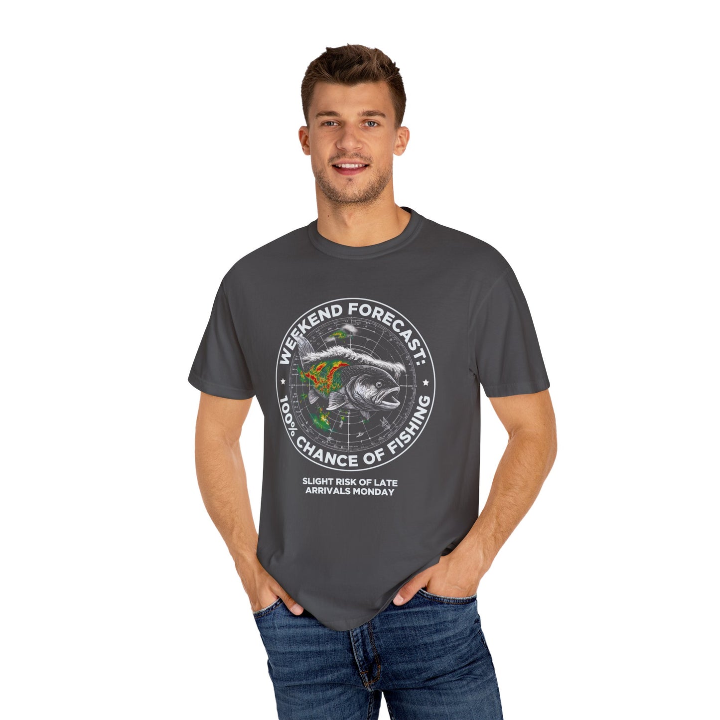 Fishing T-Shirt — "Weekend Forecast: 100% Chance of Fishing" Graphic Tee