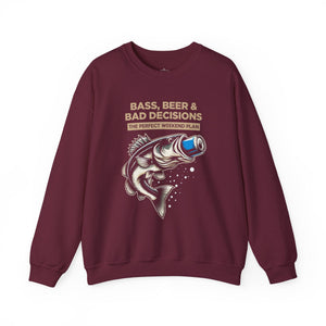 Sweatshirt — "Bass, Beer & Bad Decisions" Fishing Graphic Crewneck thumbnail 2