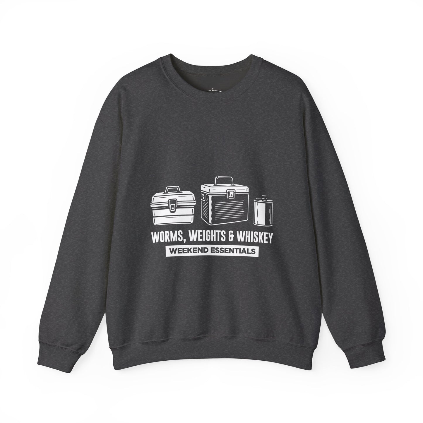 Fishing Crewneck Sweatshirt - "Worms, Weights & Whiskey" Weekend Essentials