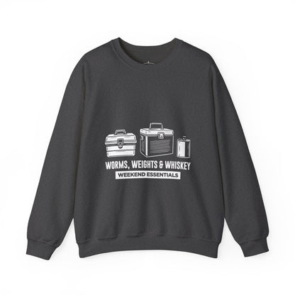 Fishing Crewneck Sweatshirt - "Worms, Weights & Whiskey" Weekend Essentials