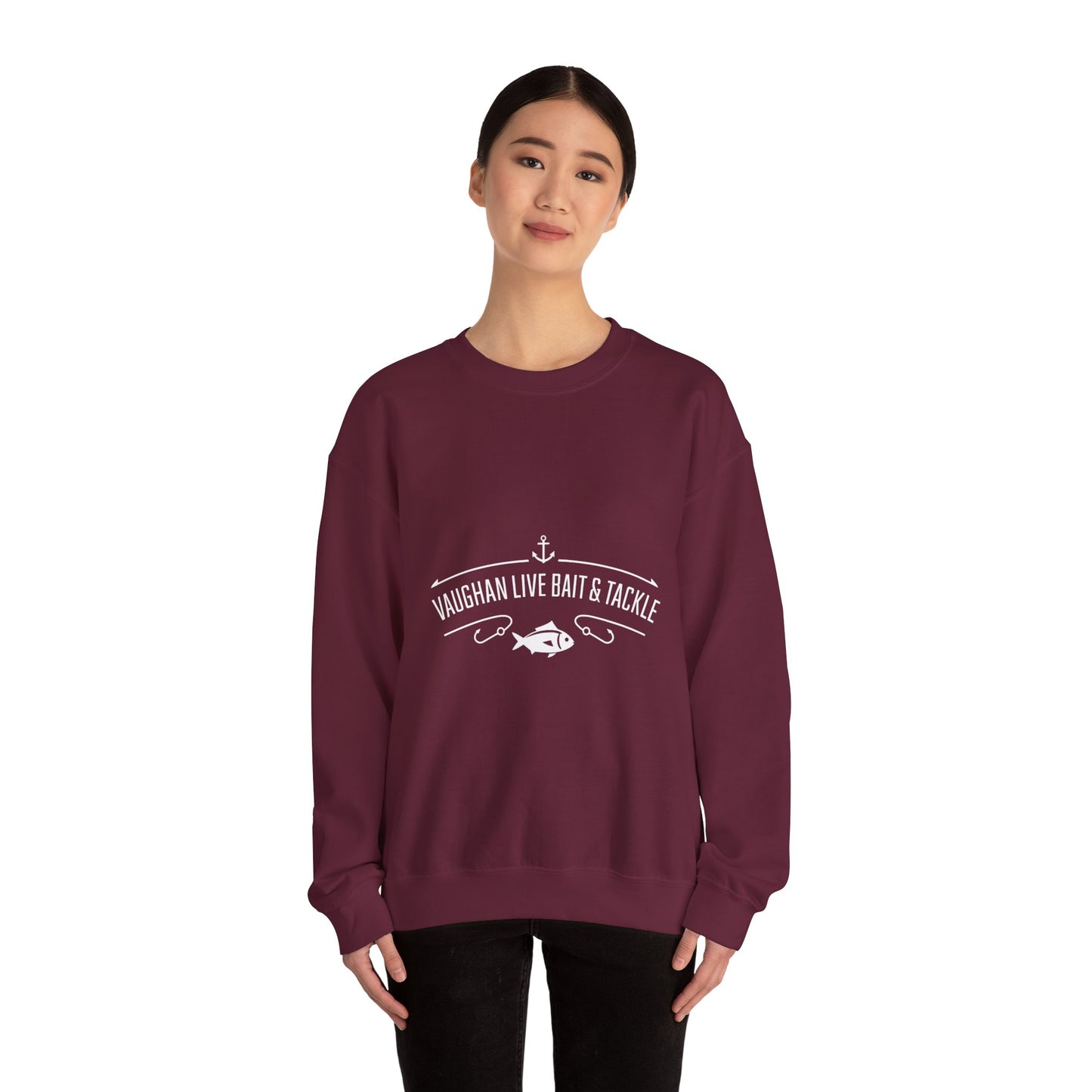 Bait & Tackle Crewneck Sweatshirt — "Vaughan Live Bait & Tackle" Fishing Pullover