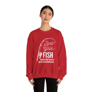 Fishing Sweatshirt — "Reel Girls Fish: Tougher Than the Boys" Crewneck for Women Anglers thumbnail 40