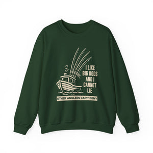 Fishing Sweatshirt – "I Like Big Rods and I Cannot Lie" Angler Crewneck thumbnail 3