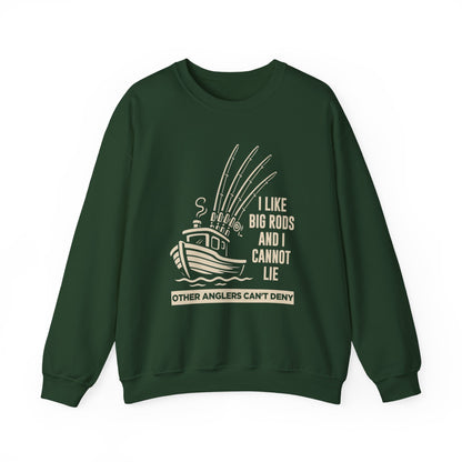 Fishing Sweatshirt – "I Like Big Rods and I Cannot Lie" Angler Crewneck