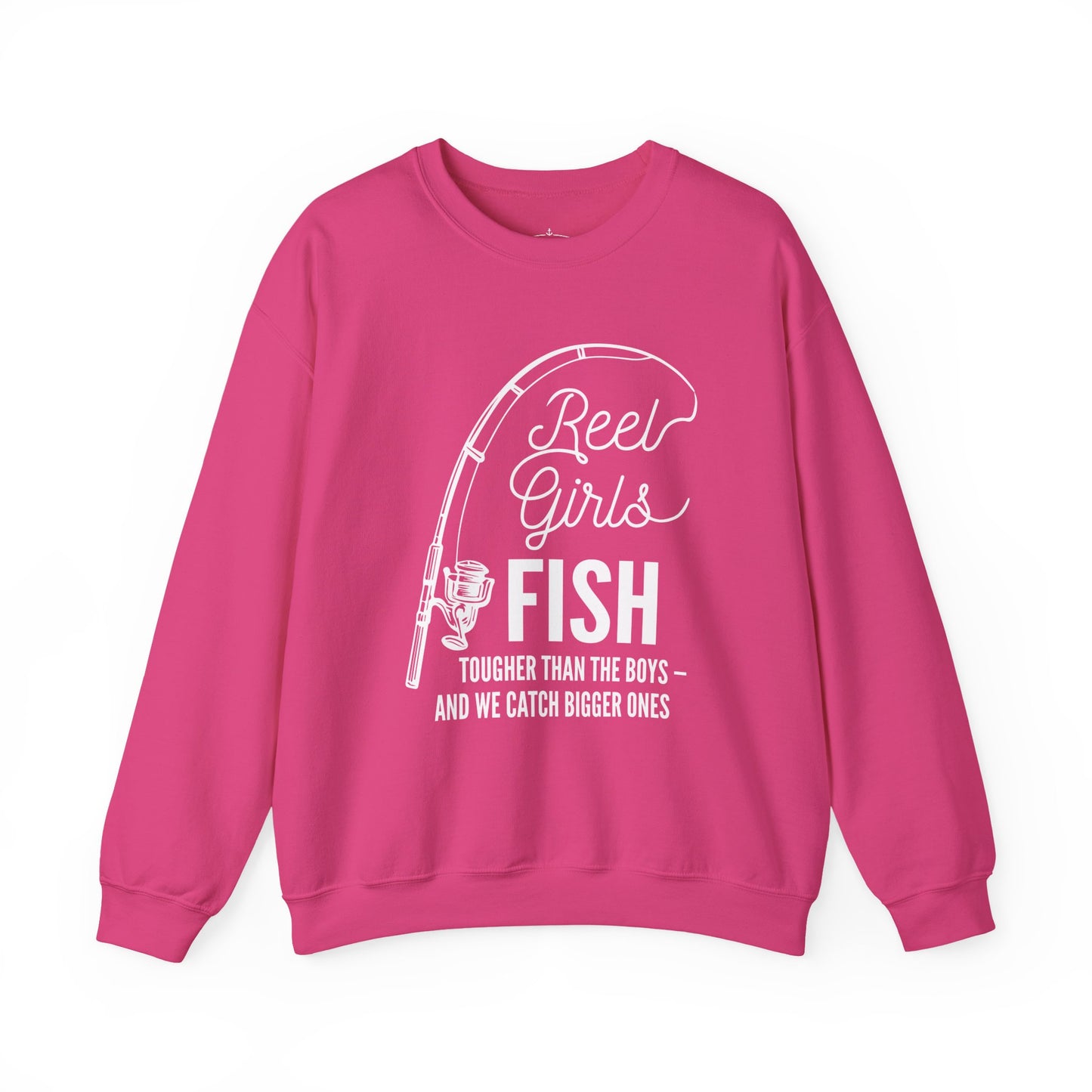 Fishing Sweatshirt — "Reel Girls Fish: Tougher Than the Boys" Crewneck for Women Anglers