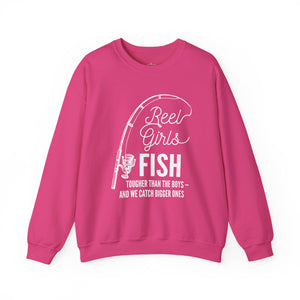 Fishing Sweatshirt — "Reel Girls Fish: Tougher Than the Boys" Crewneck for Women Anglers thumbnail 9