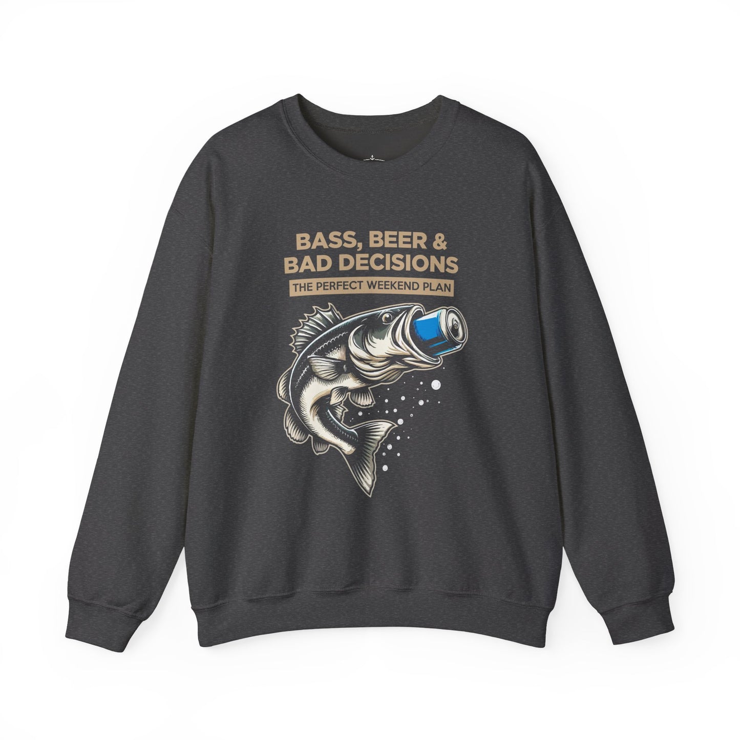 Sweatshirt — "Bass, Beer & Bad Decisions" Fishing Graphic Crewneck