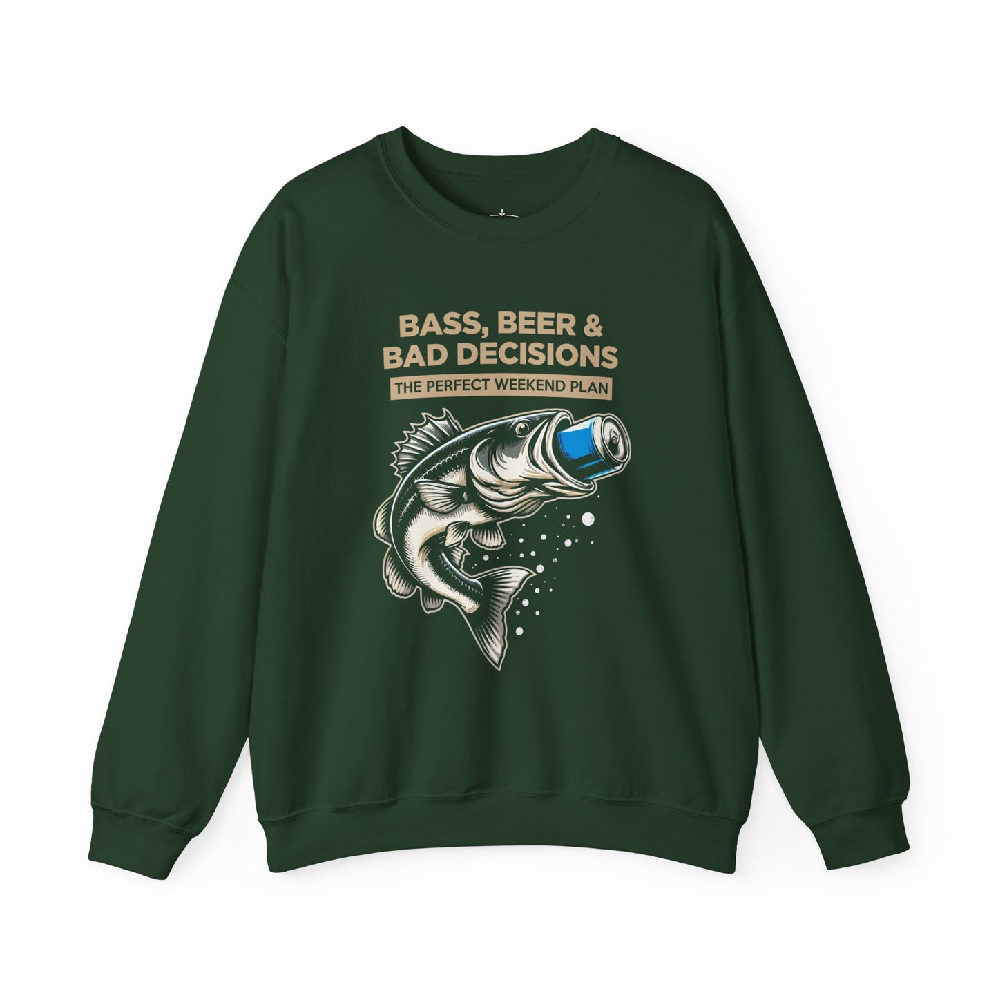 Sweatshirt — "Bass, Beer & Bad Decisions" Fishing Graphic Crewneck