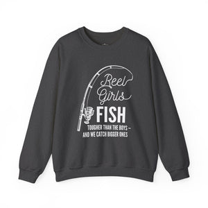 Fishing Sweatshirt — "Reel Girls Fish: Tougher Than the Boys" Crewneck for Women Anglers thumbnail 6
