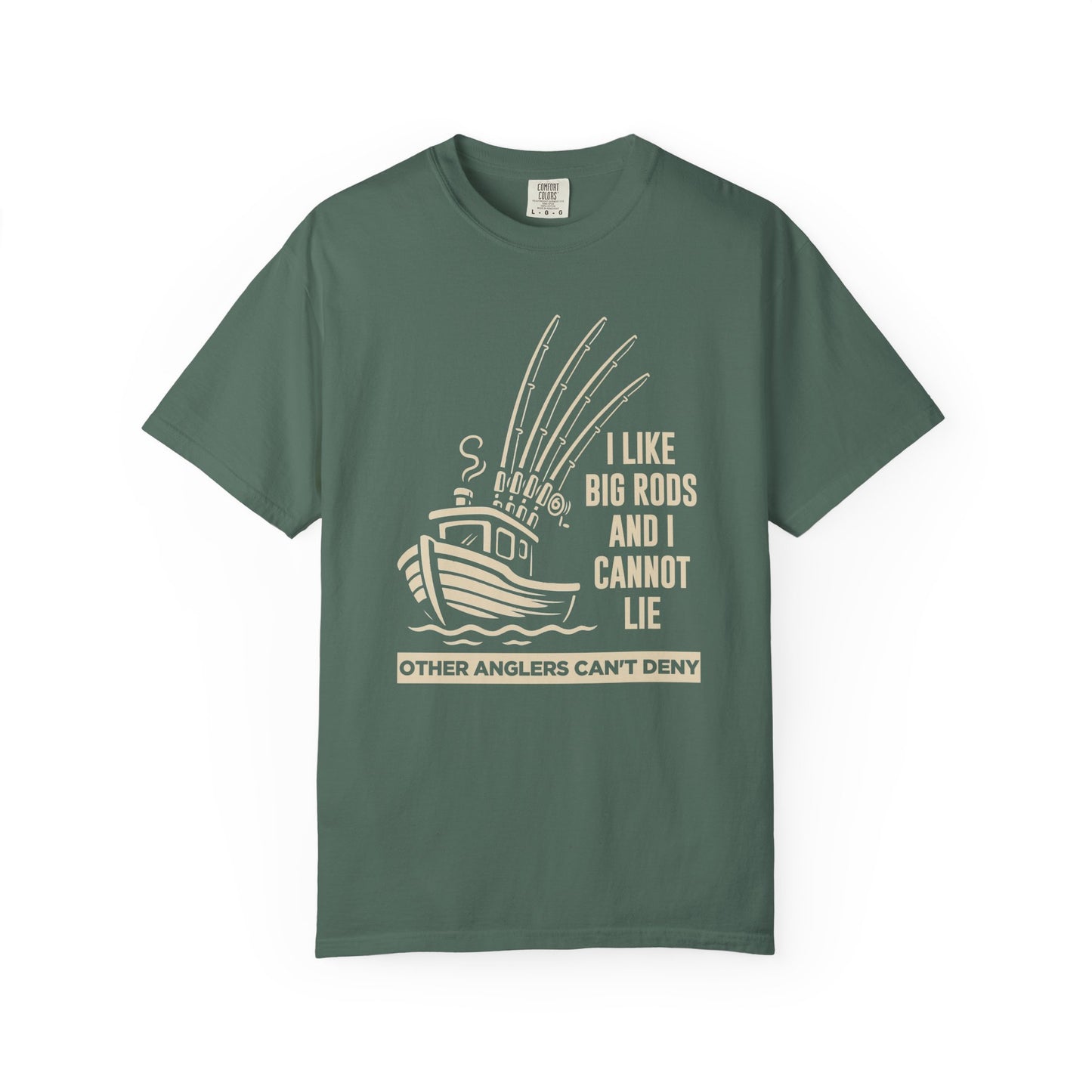 Fishing T-Shirt — "I Like Big Rods and I Cannot Lie" Graphic Tee for Anglers