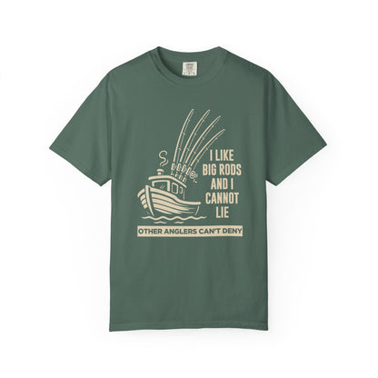 Fishing T-Shirt — "I Like Big Rods and I Cannot Lie" Graphic Tee for Anglers