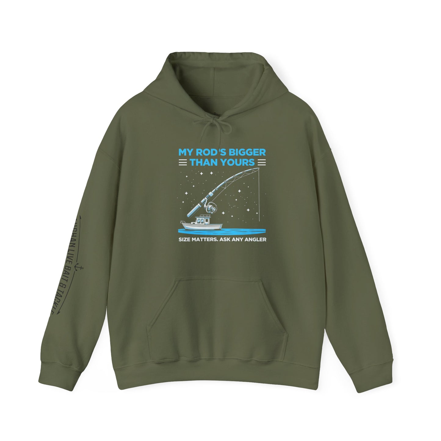 Fishing Hoodie — “My Rod’s Bigger Than Yours” Graphic Sweatshirt