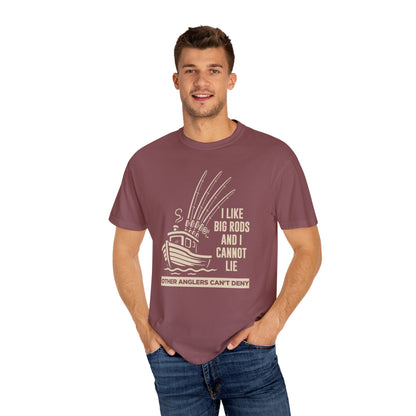 Fishing T-Shirt — "I Like Big Rods and I Cannot Lie" Graphic Tee for Anglers