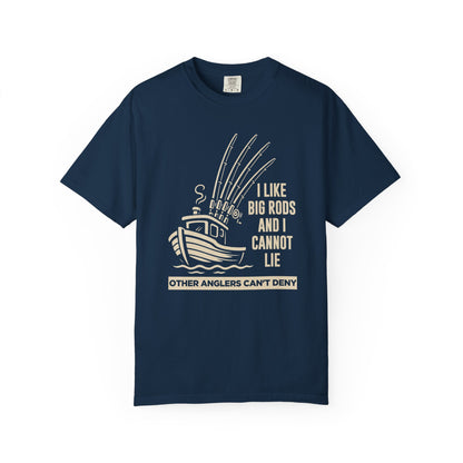 Fishing T-Shirt — "I Like Big Rods and I Cannot Lie" Graphic Tee for Anglers