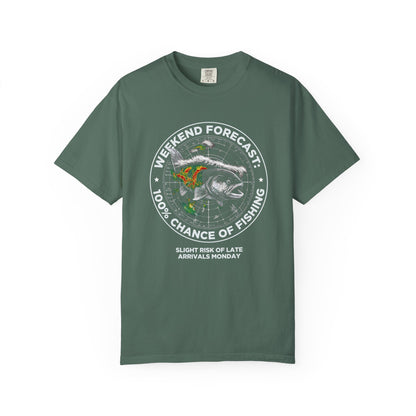Fishing T-Shirt — "Weekend Forecast: 100% Chance of Fishing" Graphic Tee