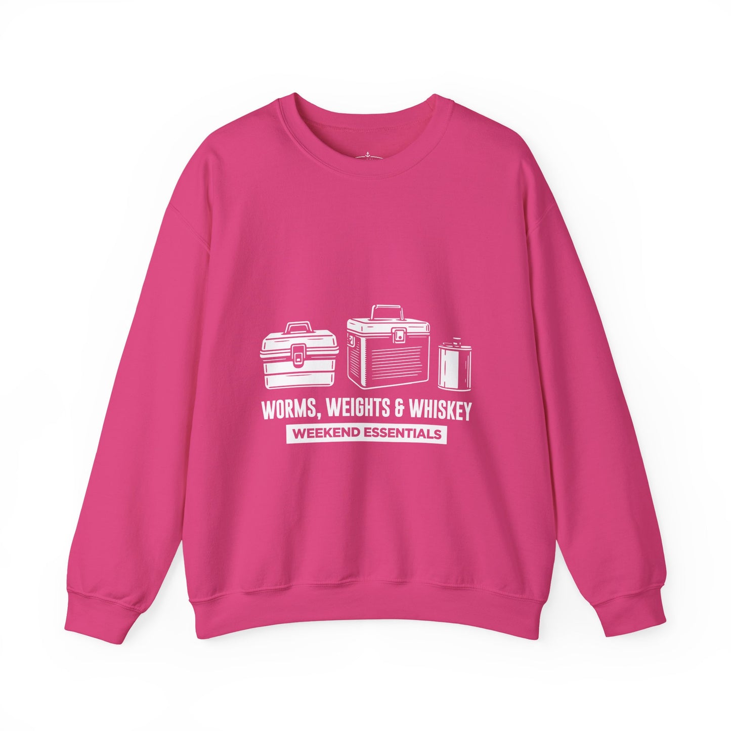 Fishing Crewneck Sweatshirt - "Worms, Weights & Whiskey" Weekend Essentials