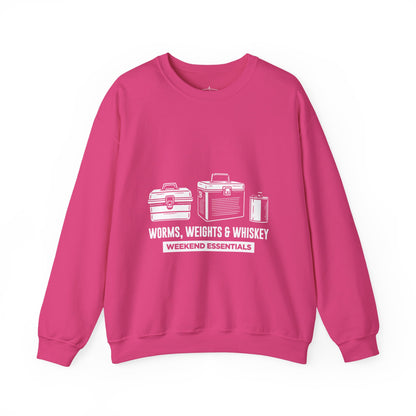 Fishing Crewneck Sweatshirt - "Worms, Weights & Whiskey" Weekend Essentials