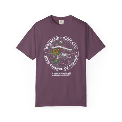 Fishing T-Shirt — "Weekend Forecast: 100% Chance of Fishing" Graphic Tee