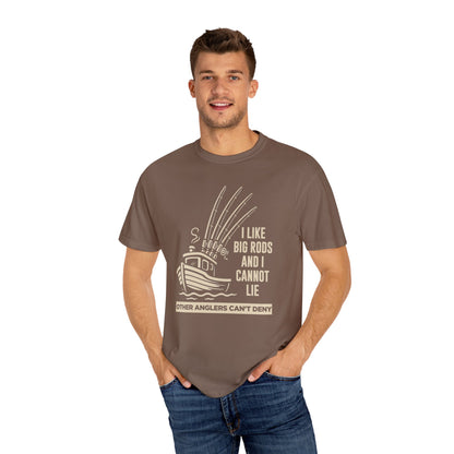 Fishing T-Shirt — "I Like Big Rods and I Cannot Lie" Graphic Tee for Anglers