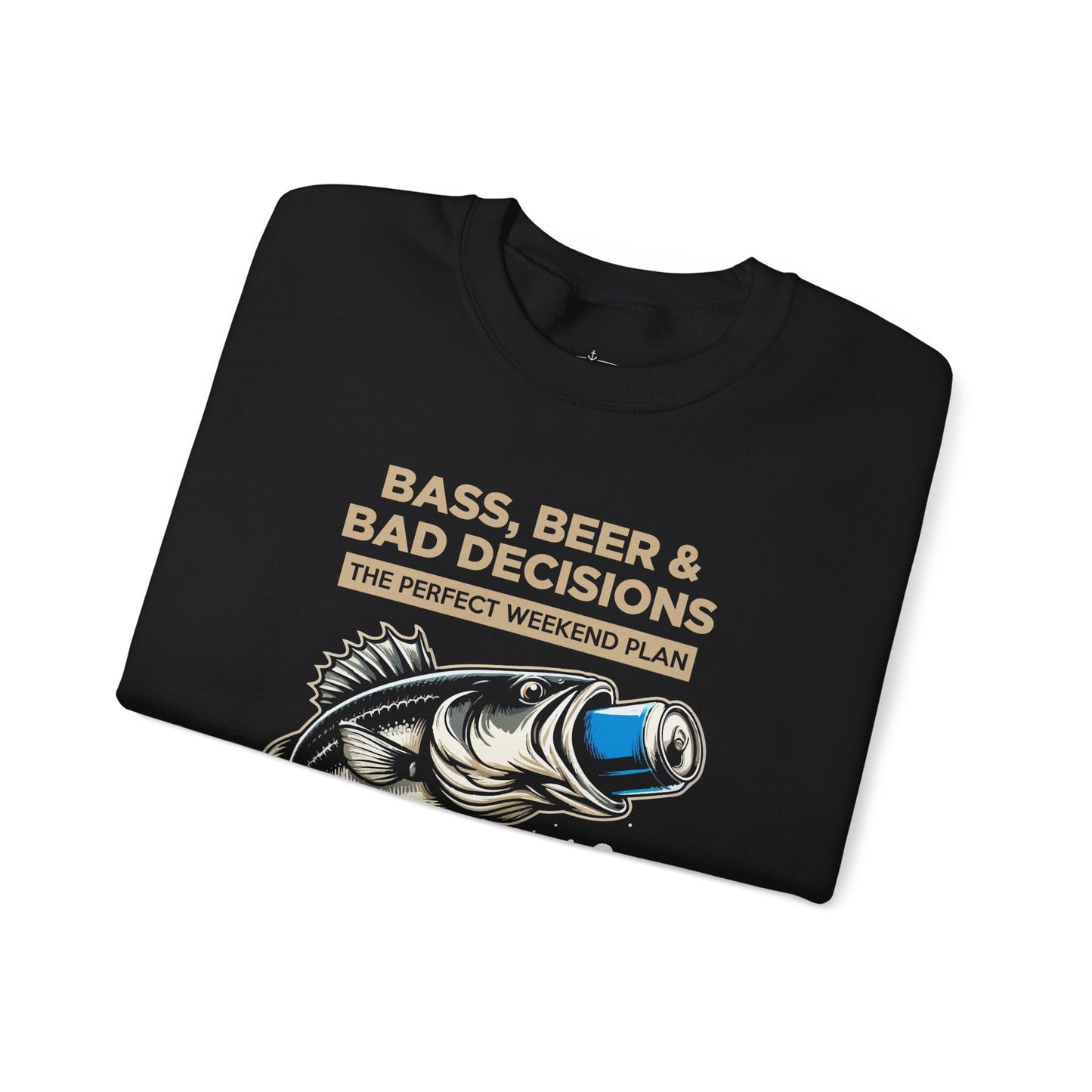 Sweatshirt — "Bass, Beer & Bad Decisions" Fishing Graphic Crewneck