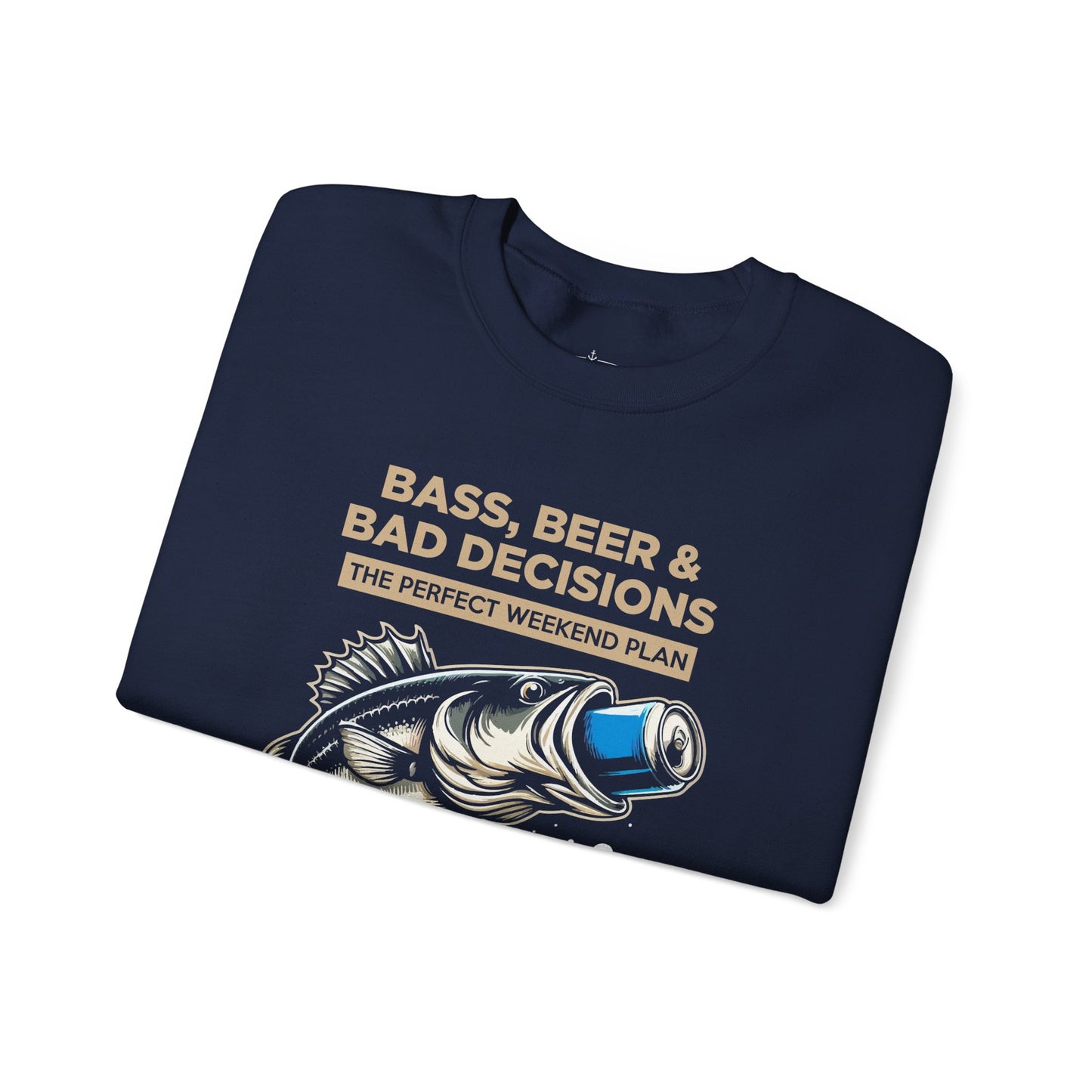 Sweatshirt — "Bass, Beer & Bad Decisions" Fishing Graphic Crewneck