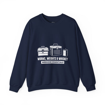 Fishing Crewneck Sweatshirt - "Worms, Weights & Whiskey" Weekend Essentials