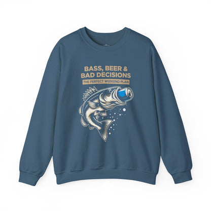 Sweatshirt — "Bass, Beer & Bad Decisions" Fishing Graphic Crewneck